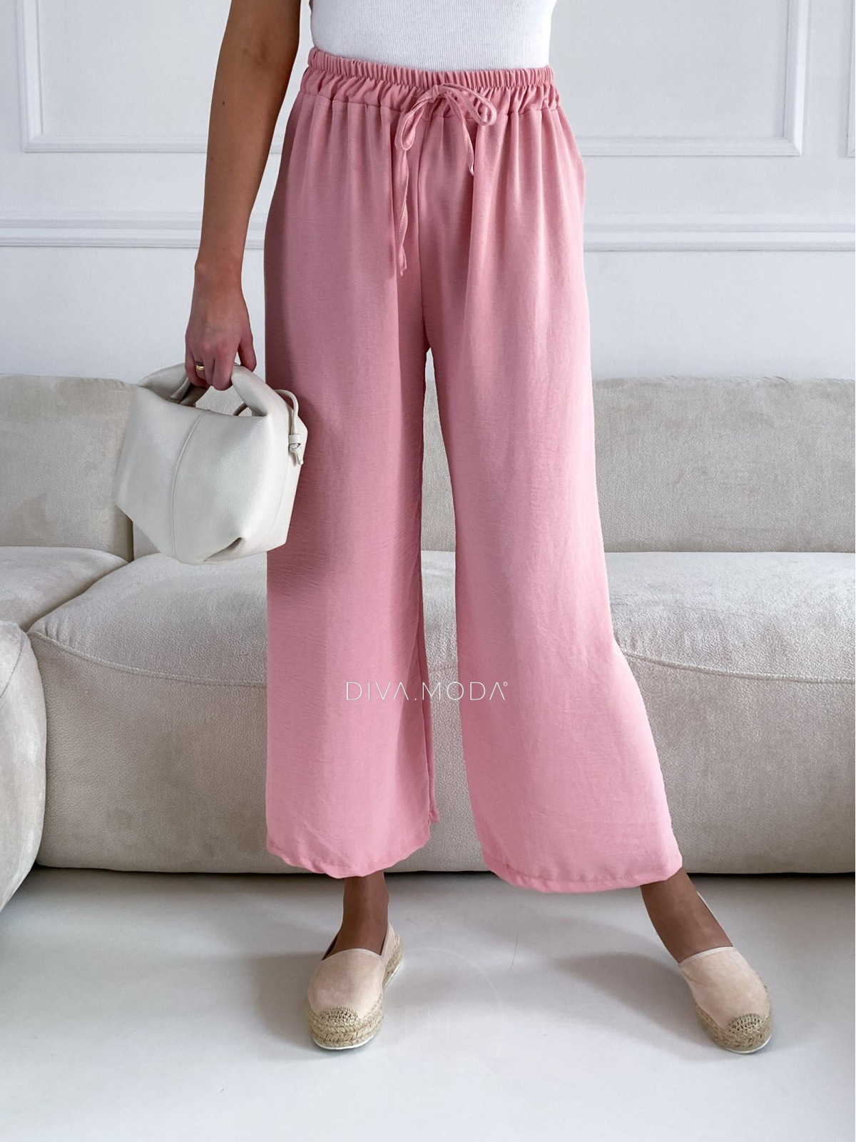 Široké letní kalhoty růžové S 21