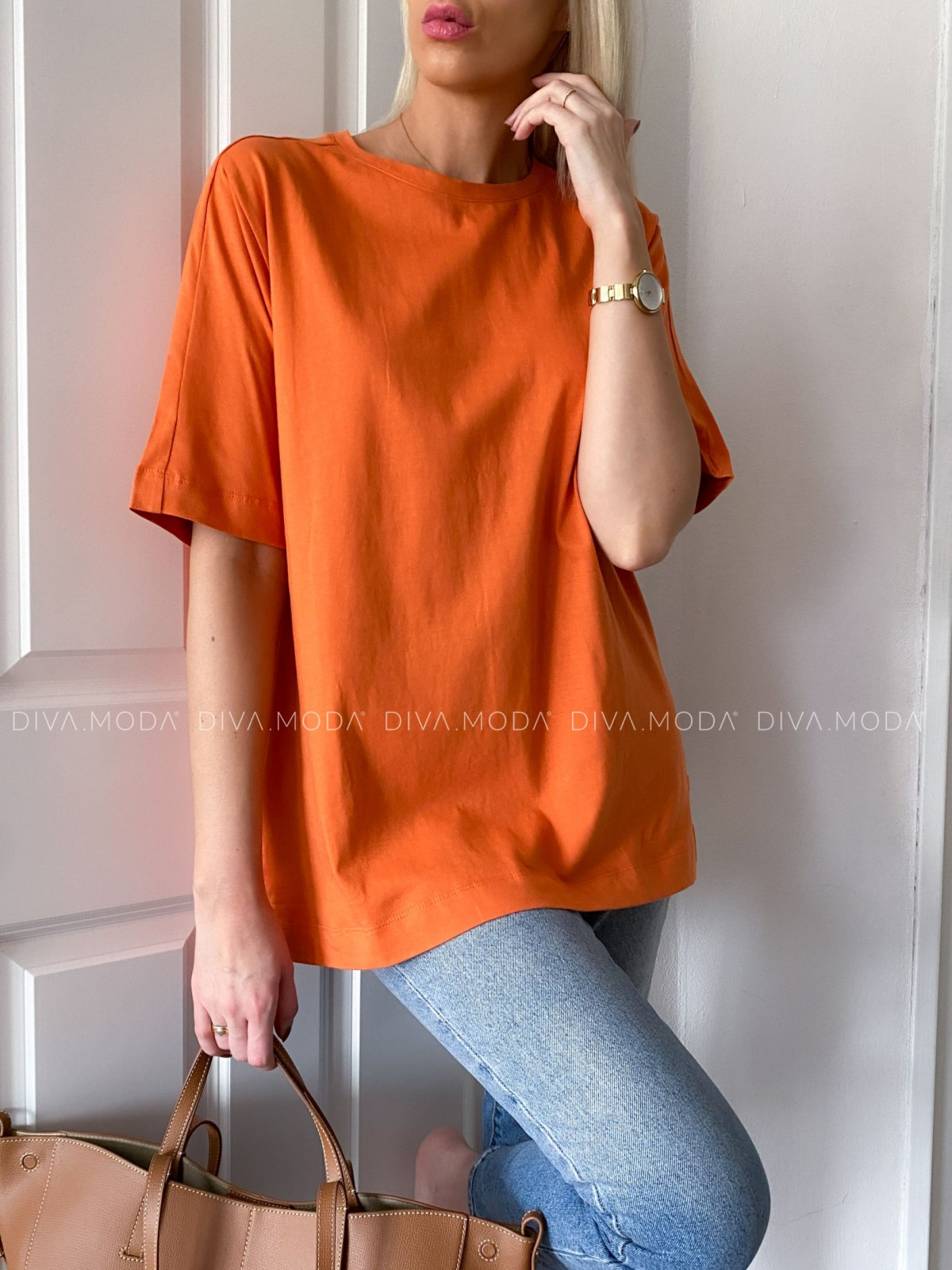 Basic oversize bavlněné triko orange P 47