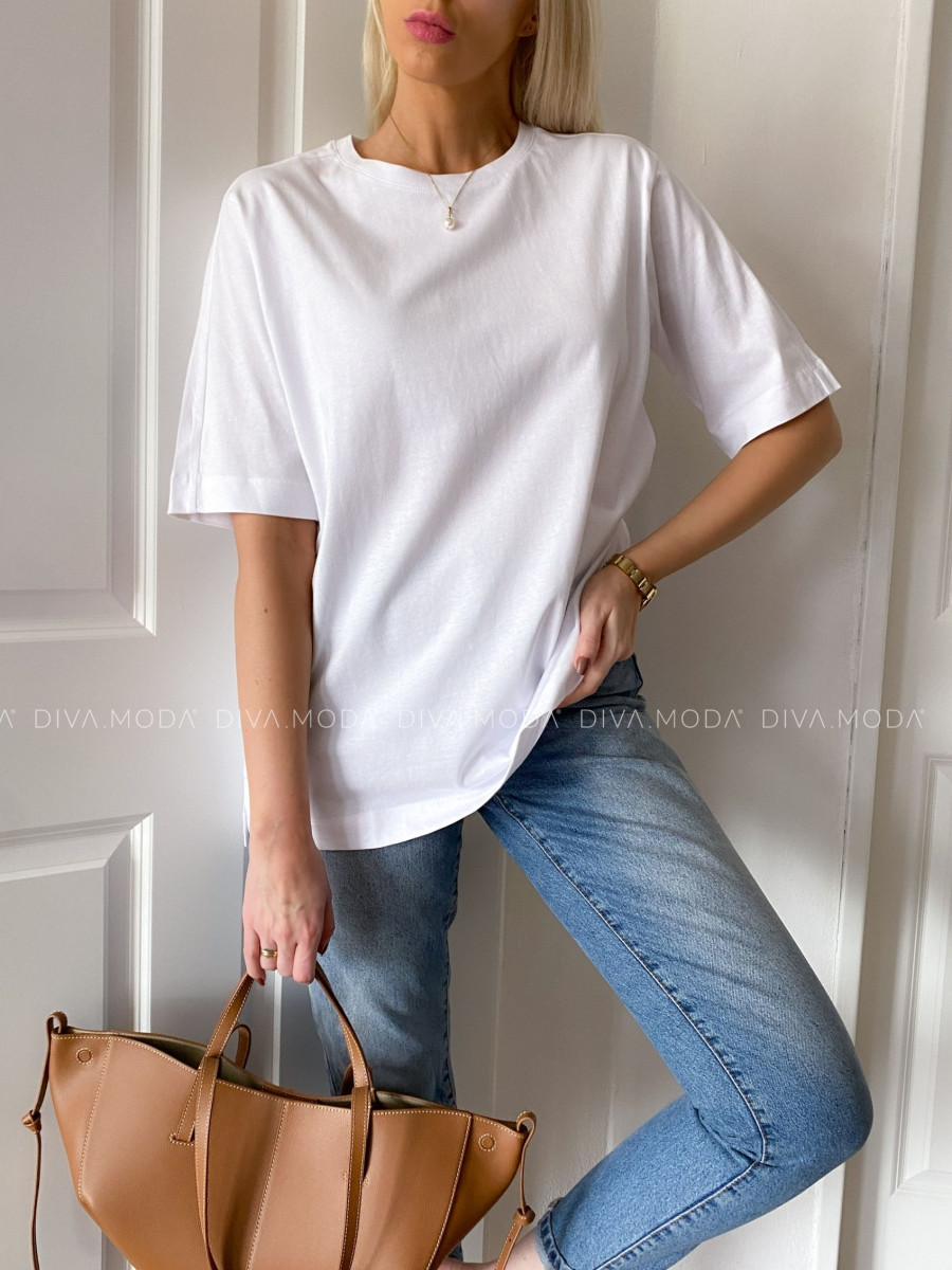 Basic oversize bavlnené tričko biele P 47 Basic oversize bavlnené tričko biele P 47