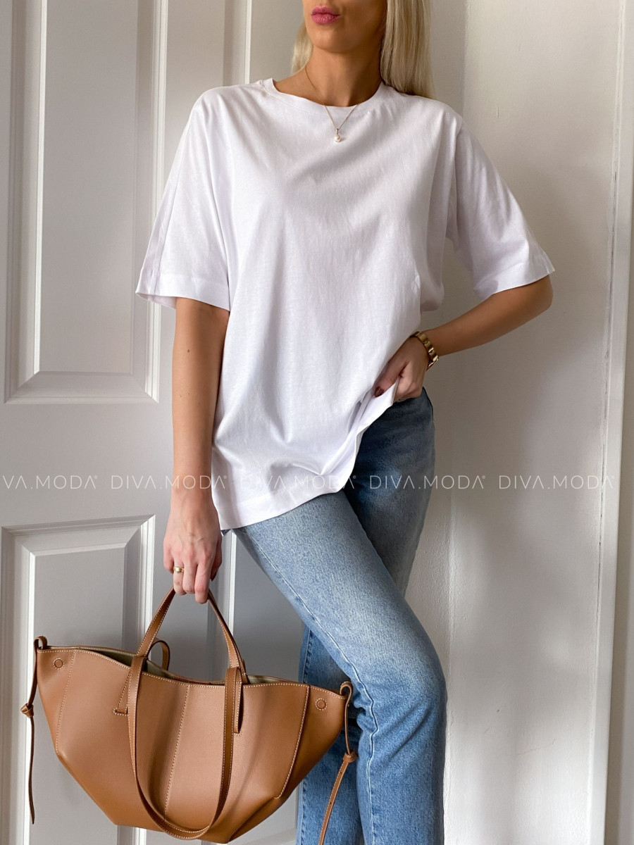 Basic oversize bavlnené tričko biele P 47 Basic oversize bavlnené tričko biele P 47
