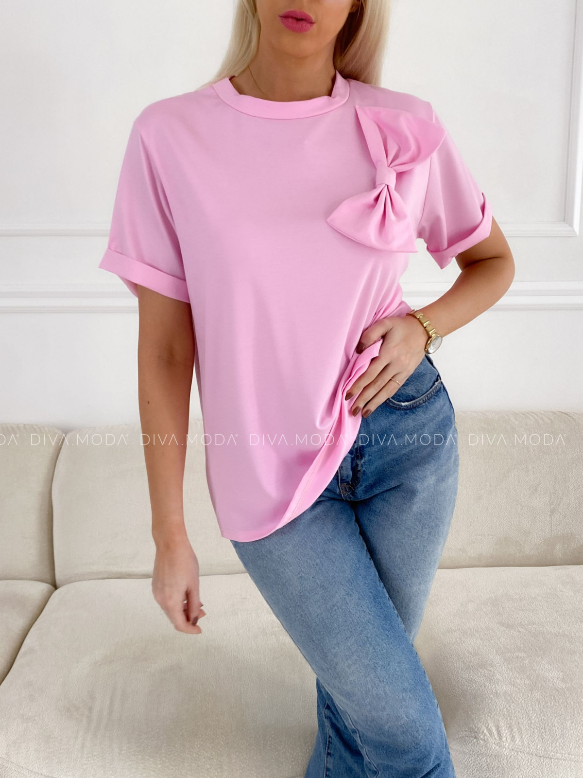Oversize tričko s mašlí růžové P 51