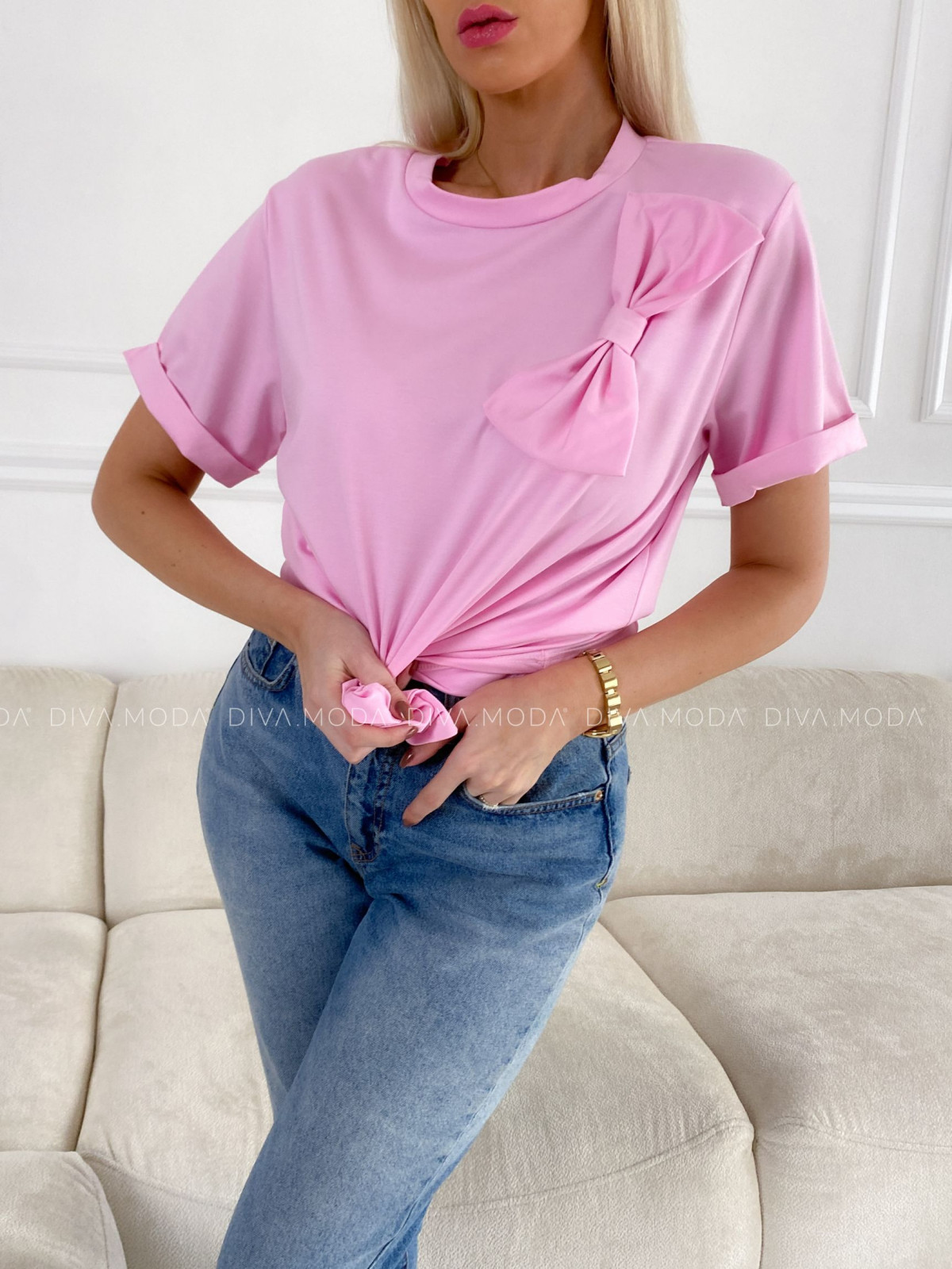 Oversize tričko s mašlí růžové P 51