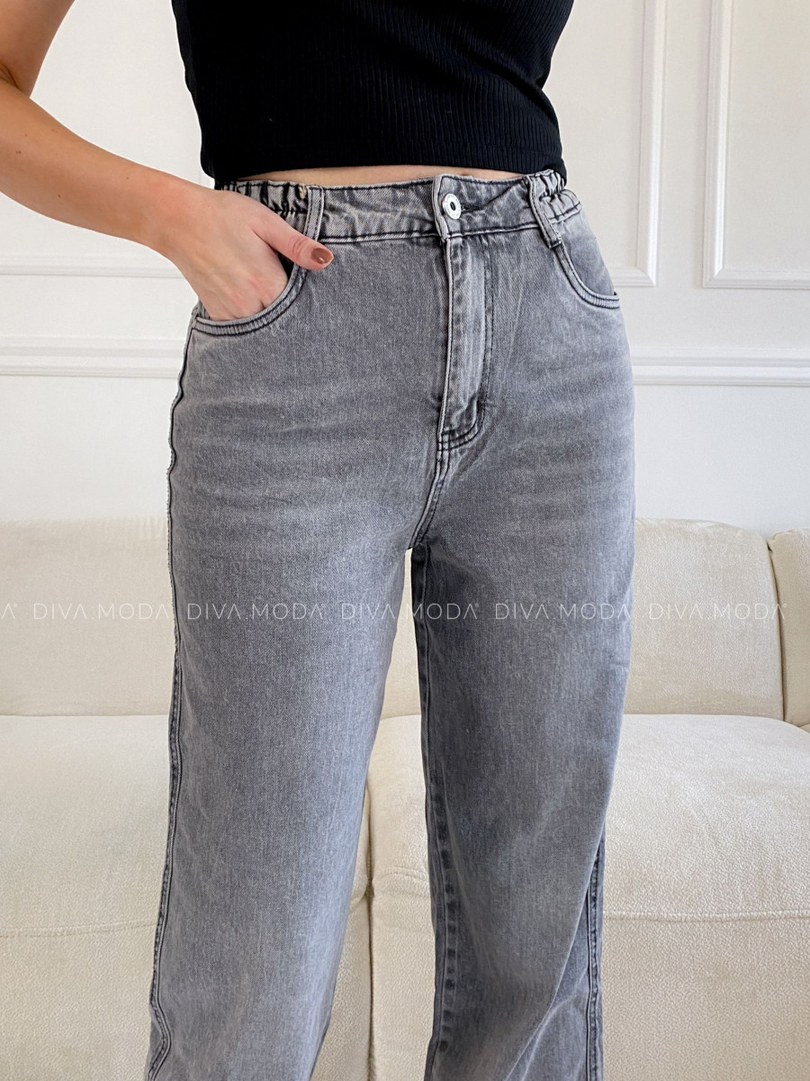 Straight jeans s elastickým pásom šedé M 153