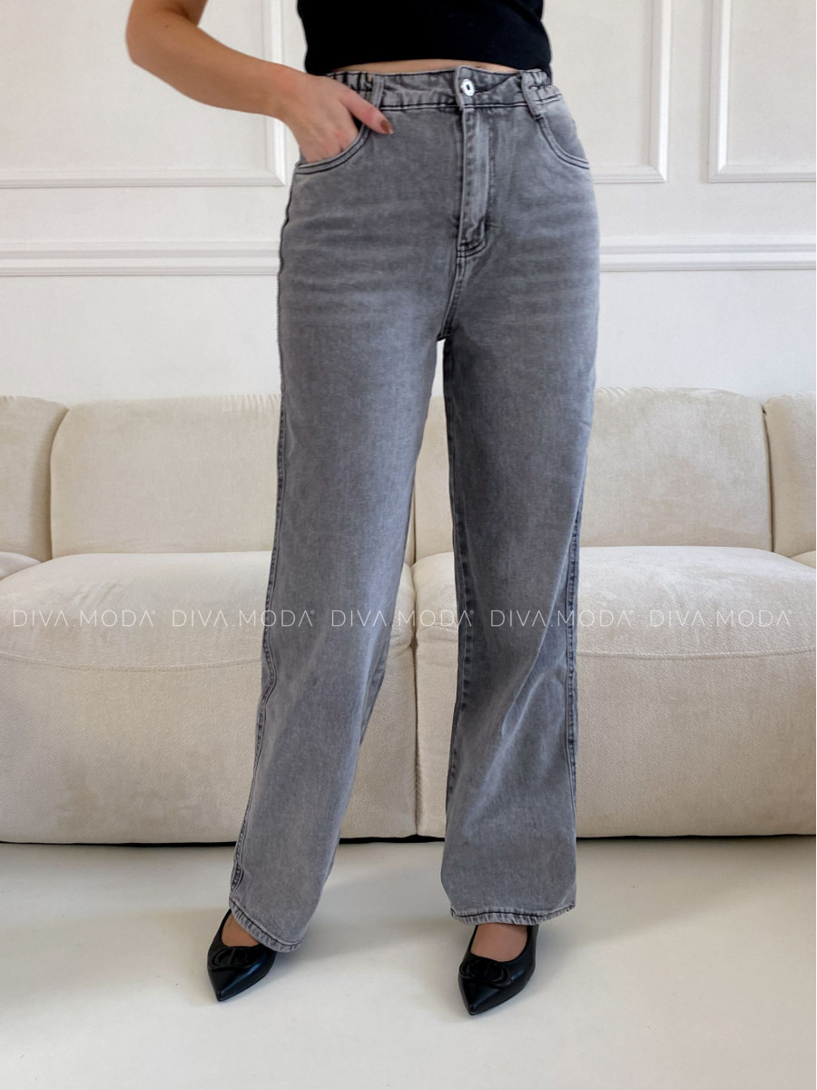 Straight jeans s elastickým pásom šedé M 153