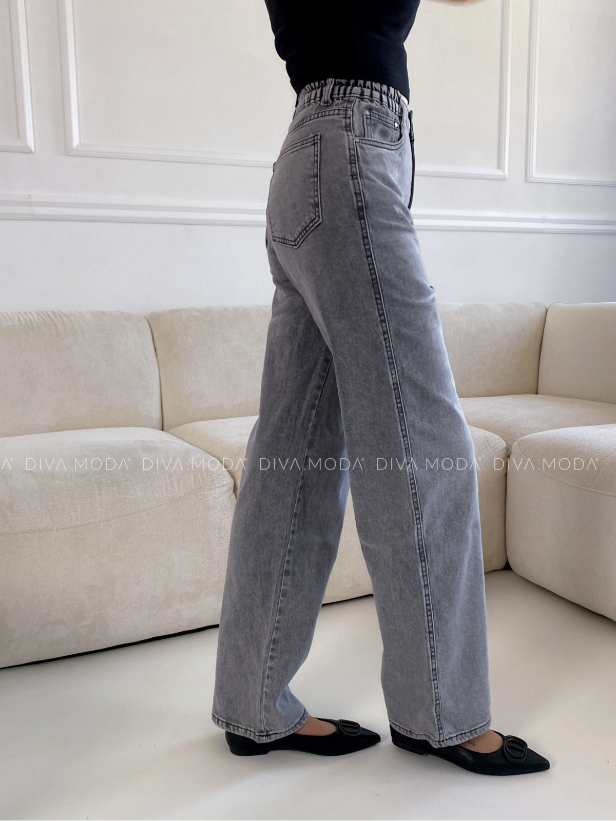 Straight jeans s elastickým pasem šedé M 153
