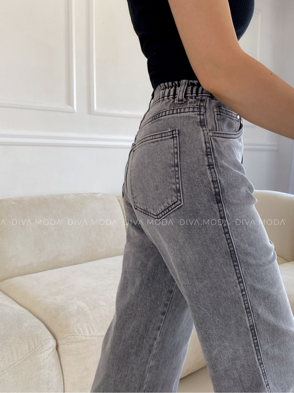 Straight jeans s elastickým pasem šedé M 153
