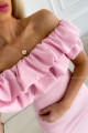 Přiléhavé šaty s volánem off shoulders baby pink P 91