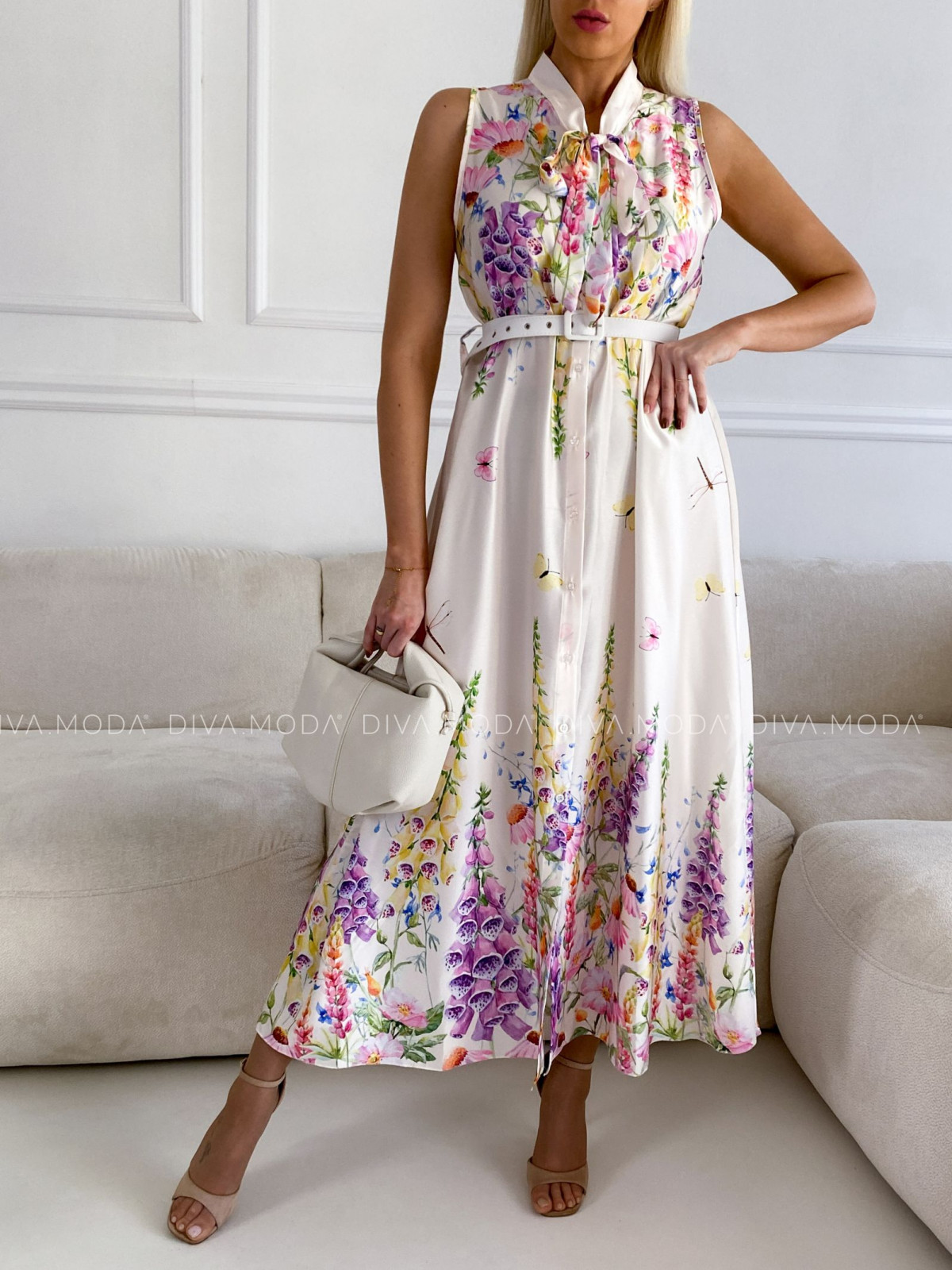 Saténové maxi šaty s mašlí garden fialkové P 88