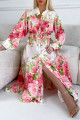 Maxi šaty květované s páskem carolina broskvovo-růžové P 95