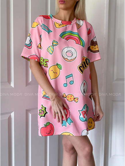 Tričkové šaty pop růžové P 92