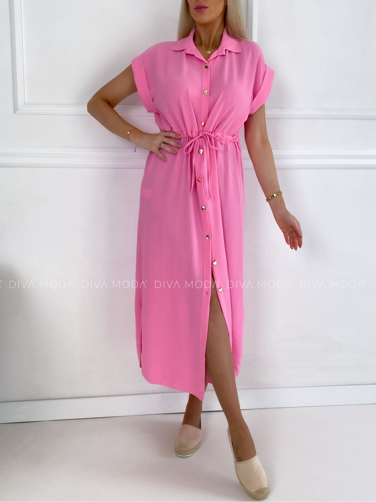 Košilové maxi šaty Jasmina růžové P 101