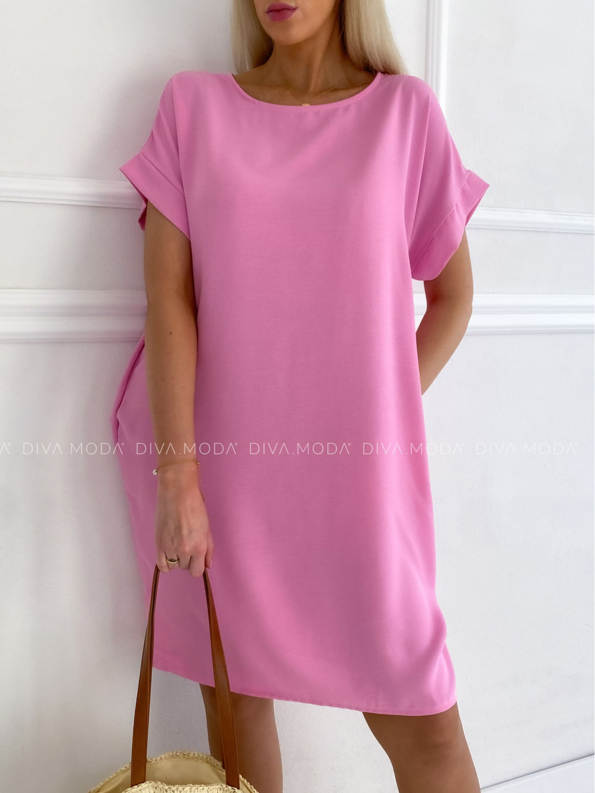 Basic šaty rozšířené na bocích růžové P 108