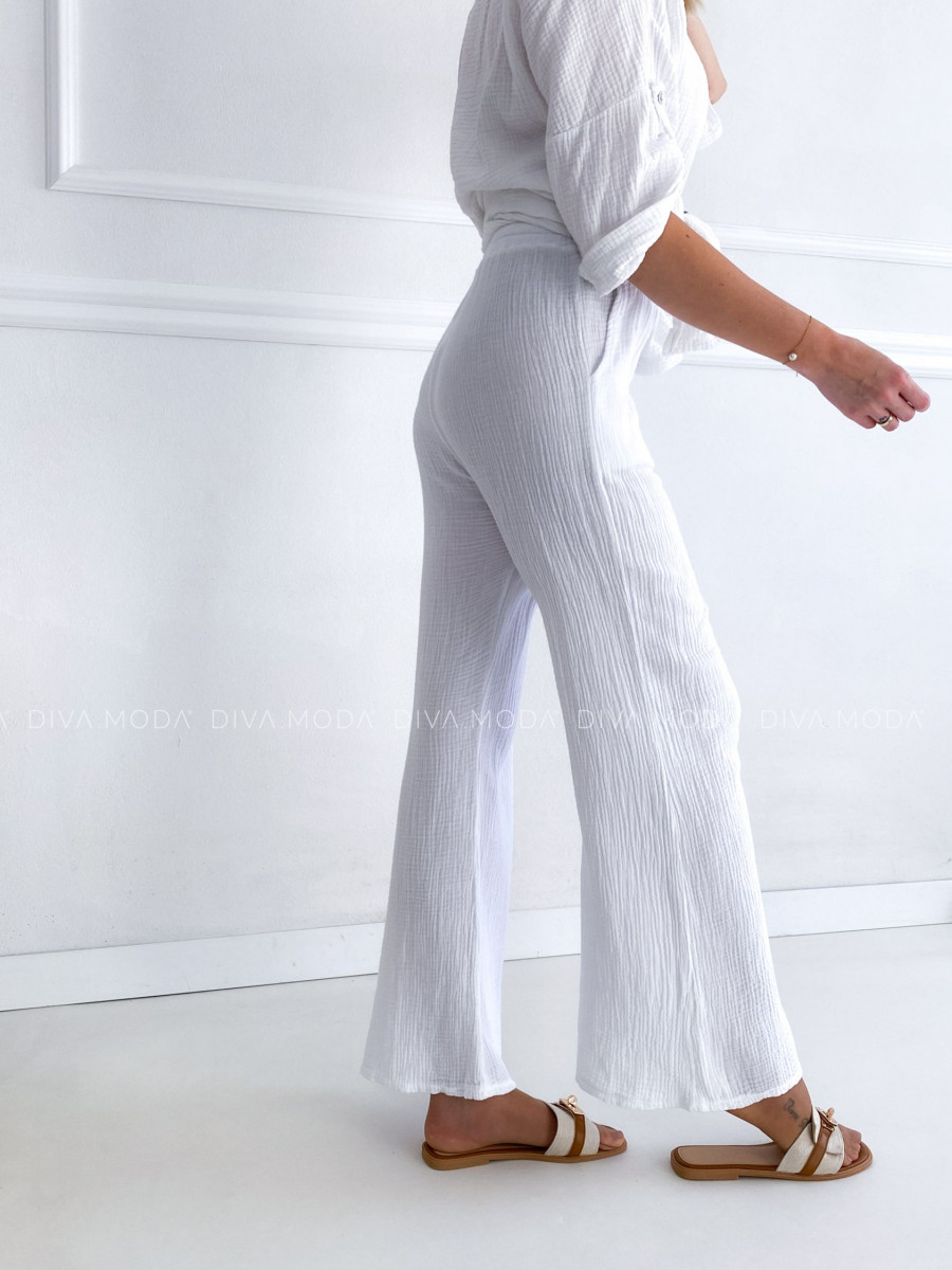 Mušelínové nohavice biele B 12