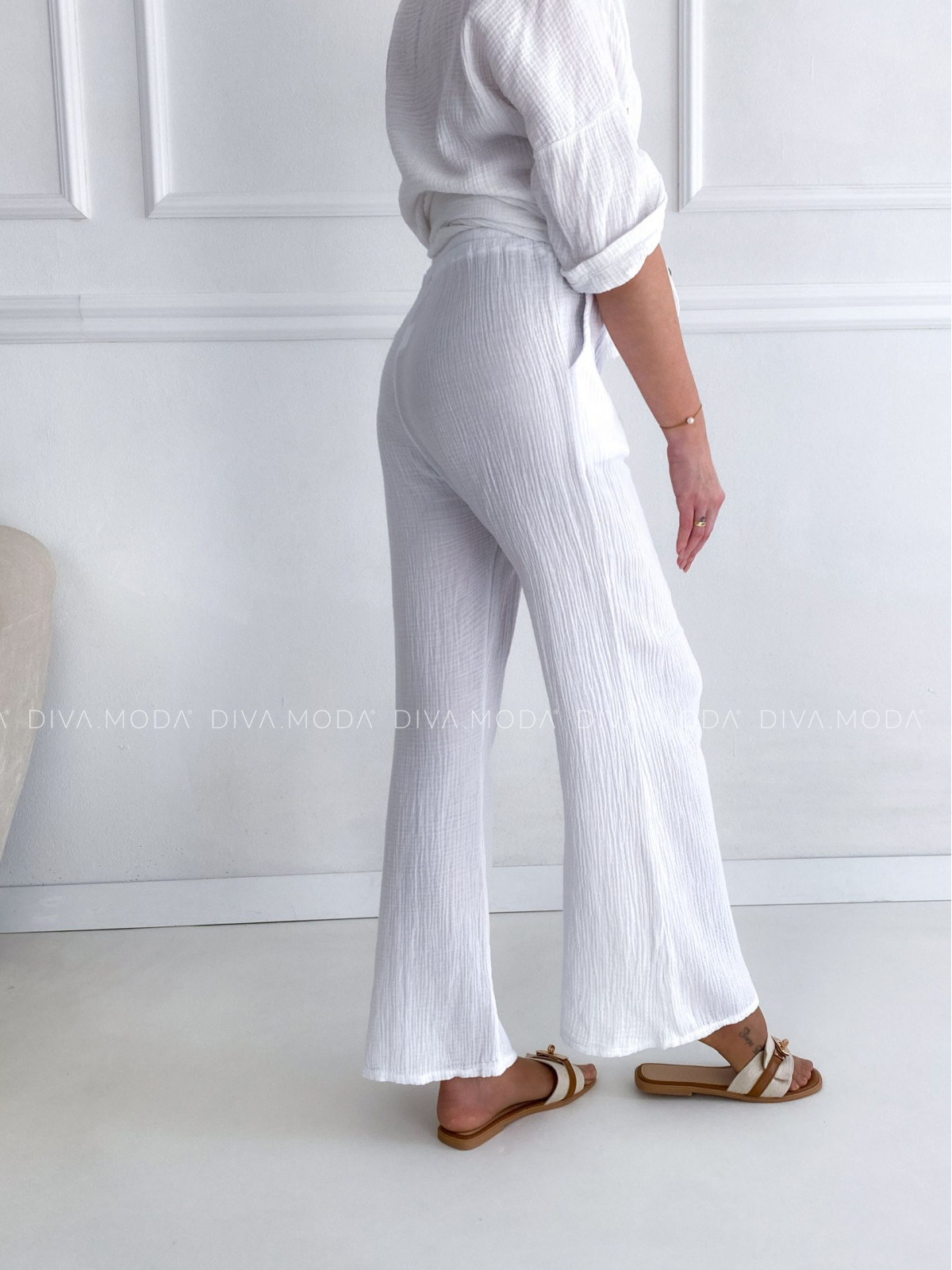 Bavlněné mušelínové kalhoty bílé B 12