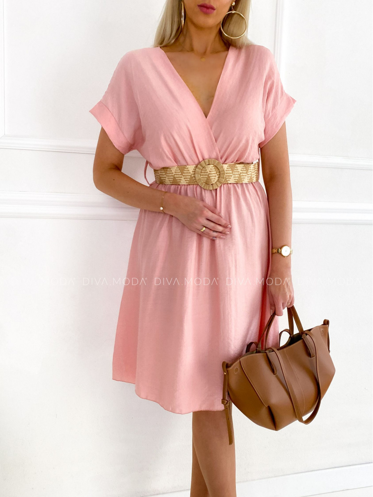 Lehké šaty s páskem charlott světle růžové P 110