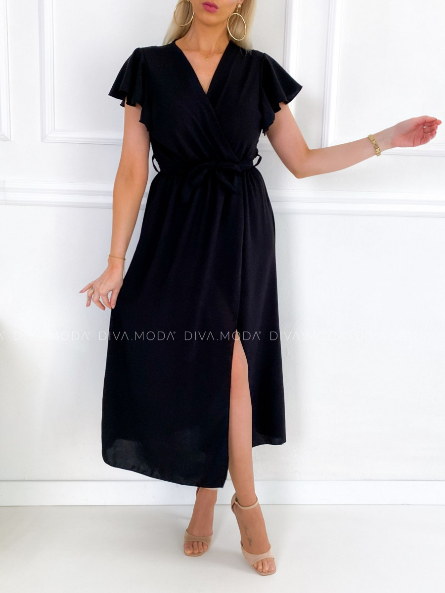 Maxi šaty s volánikmi na ramenách Iwet čierne P 115