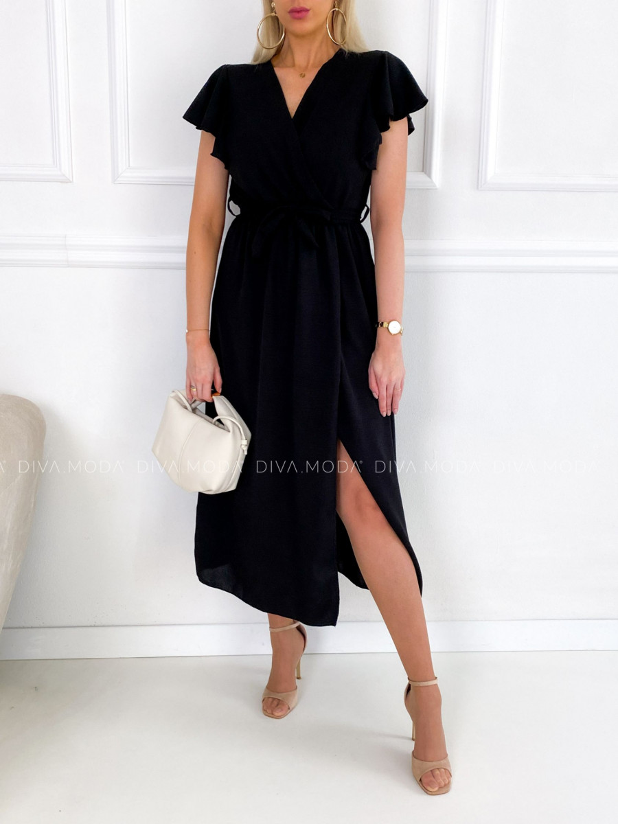 Maxi šaty s volánikmi na ramenách Iwet čierne P 115