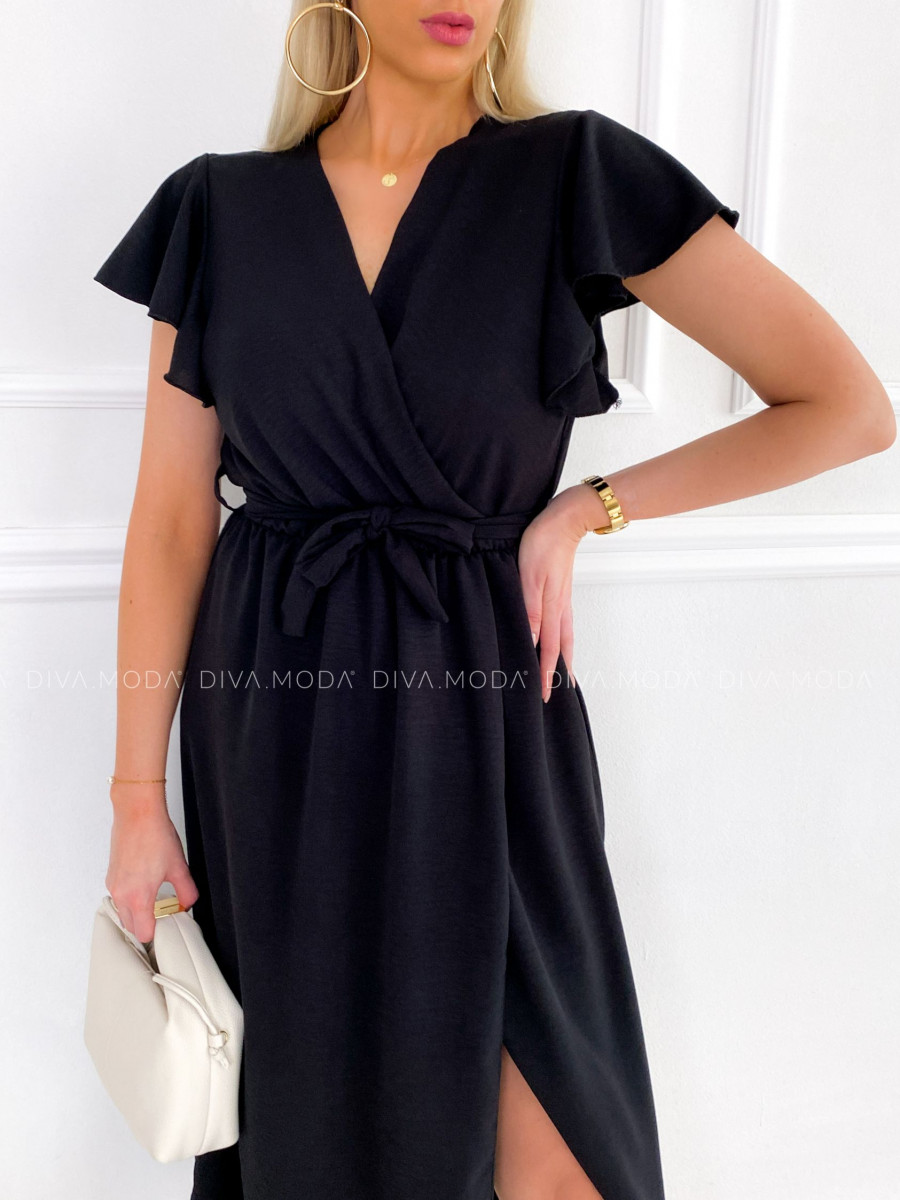 Maxi šaty s volánikmi na ramenách Iwet čierne P 115