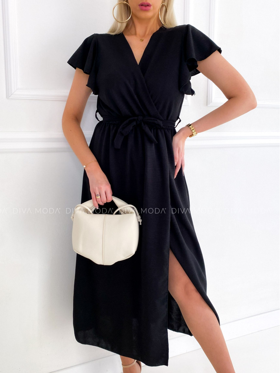 Maxi šaty s volánikmi na ramenách Iwet čierne P 115