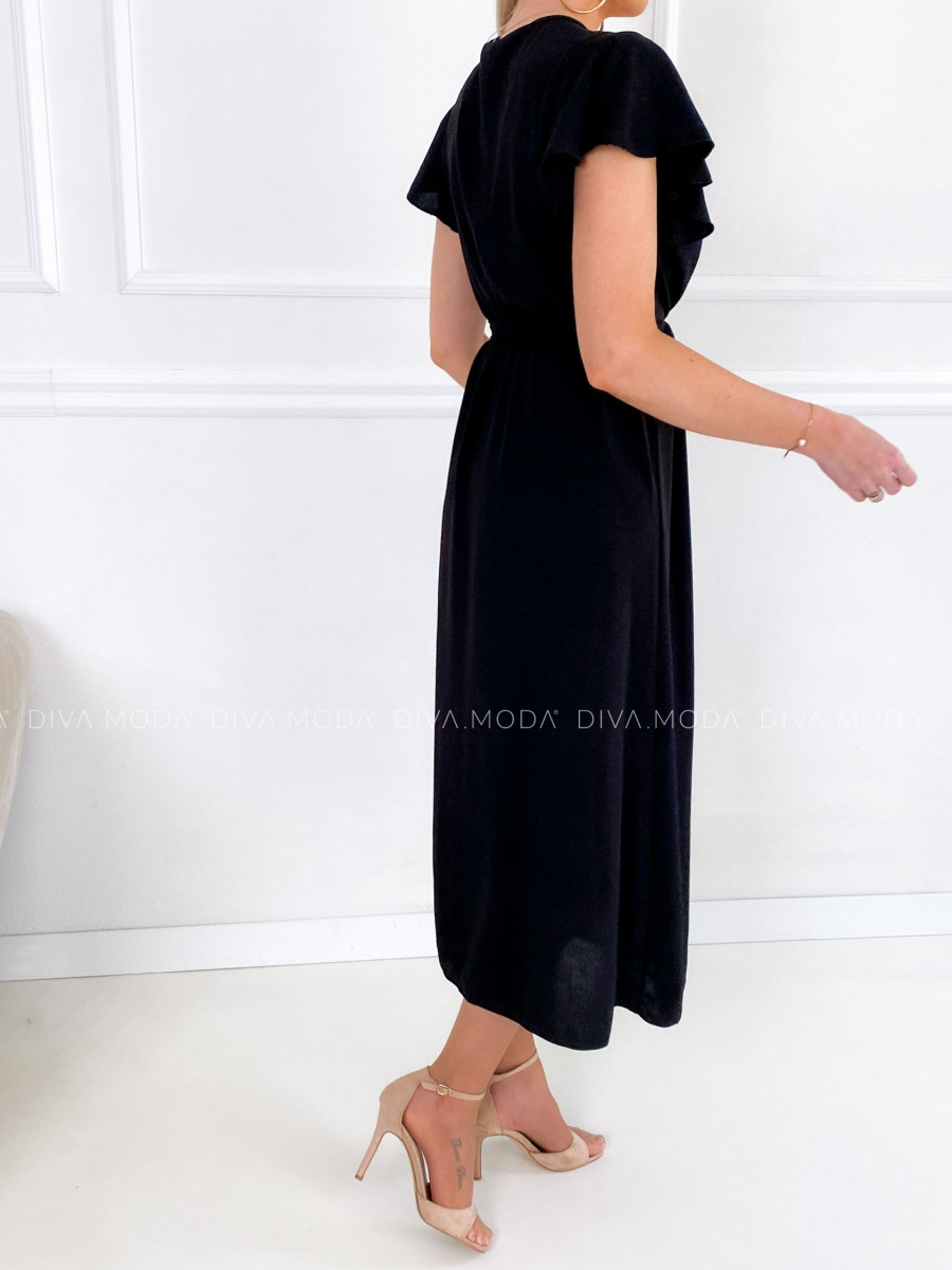 Maxi šaty s volánikmi na ramenách Iwet čierne P 115
