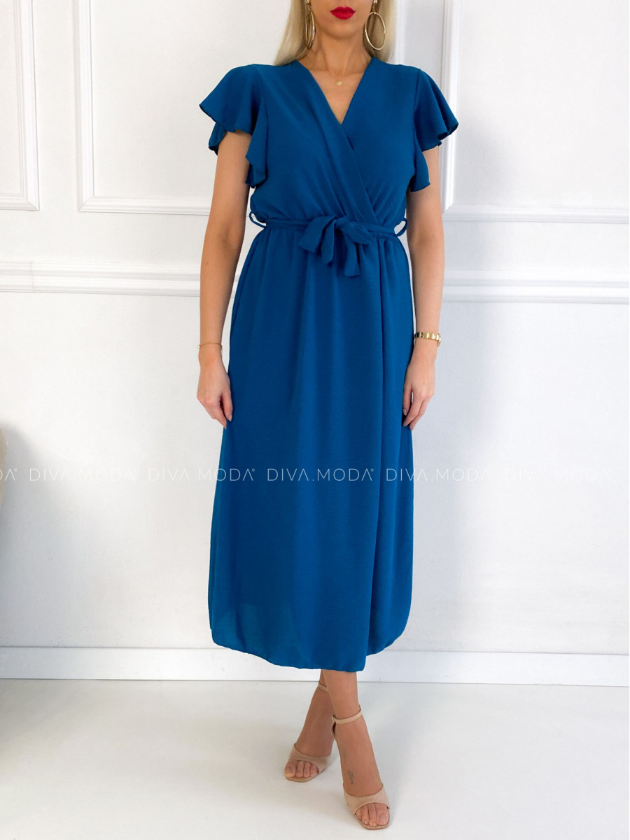 Maxi šaty s volánikmi na ramenách Iwet petrolejové P 115