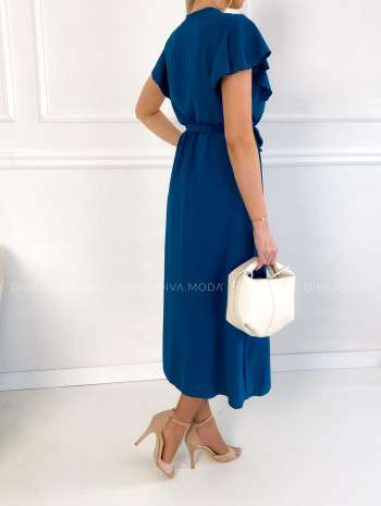 Maxi šaty s volánikmi na ramenách Iwet petrolejové P 115