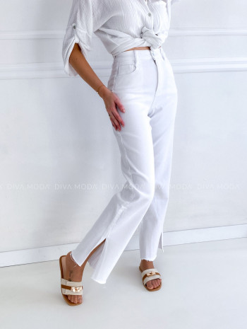 Straight jeans s rázporkami biele P 130