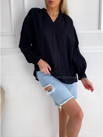 Bavlnená oversize Vyšívaná košeľa laura čierna P 132 Bavlnená oversize Vyšívaná košeľa laura čierna P 132