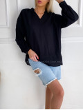 Bavlnená oversize Vyšívaná košeľa laura čierna P 132 Bavlnená oversize Vyšívaná košeľa laura čierna P 132