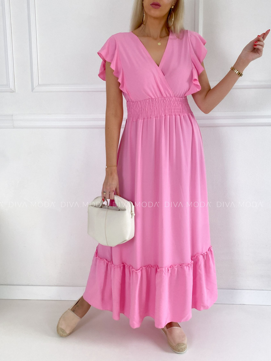 Maxi šaty s volánikmi na ramenách ella baby pink B 59