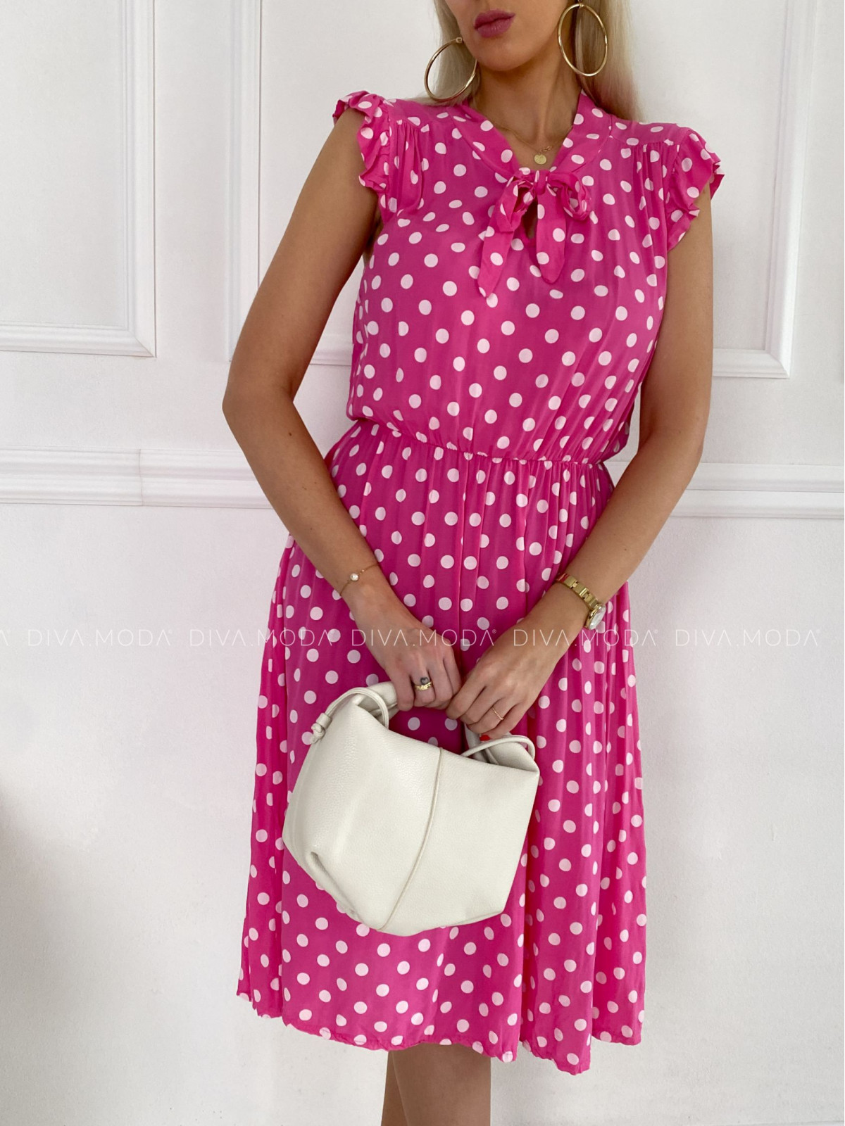 Bavlněné midi puntíkované šaty růžové P 123