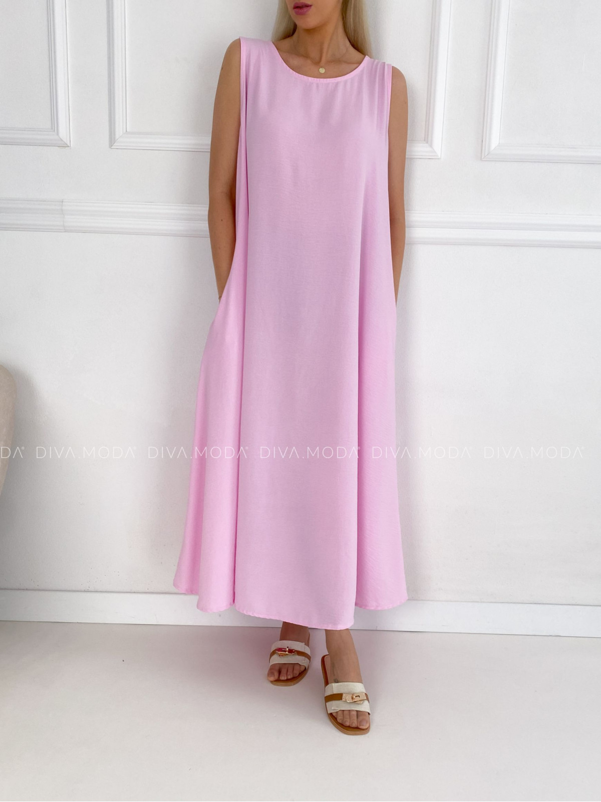 Volné A- maxi šaty baby pink 138