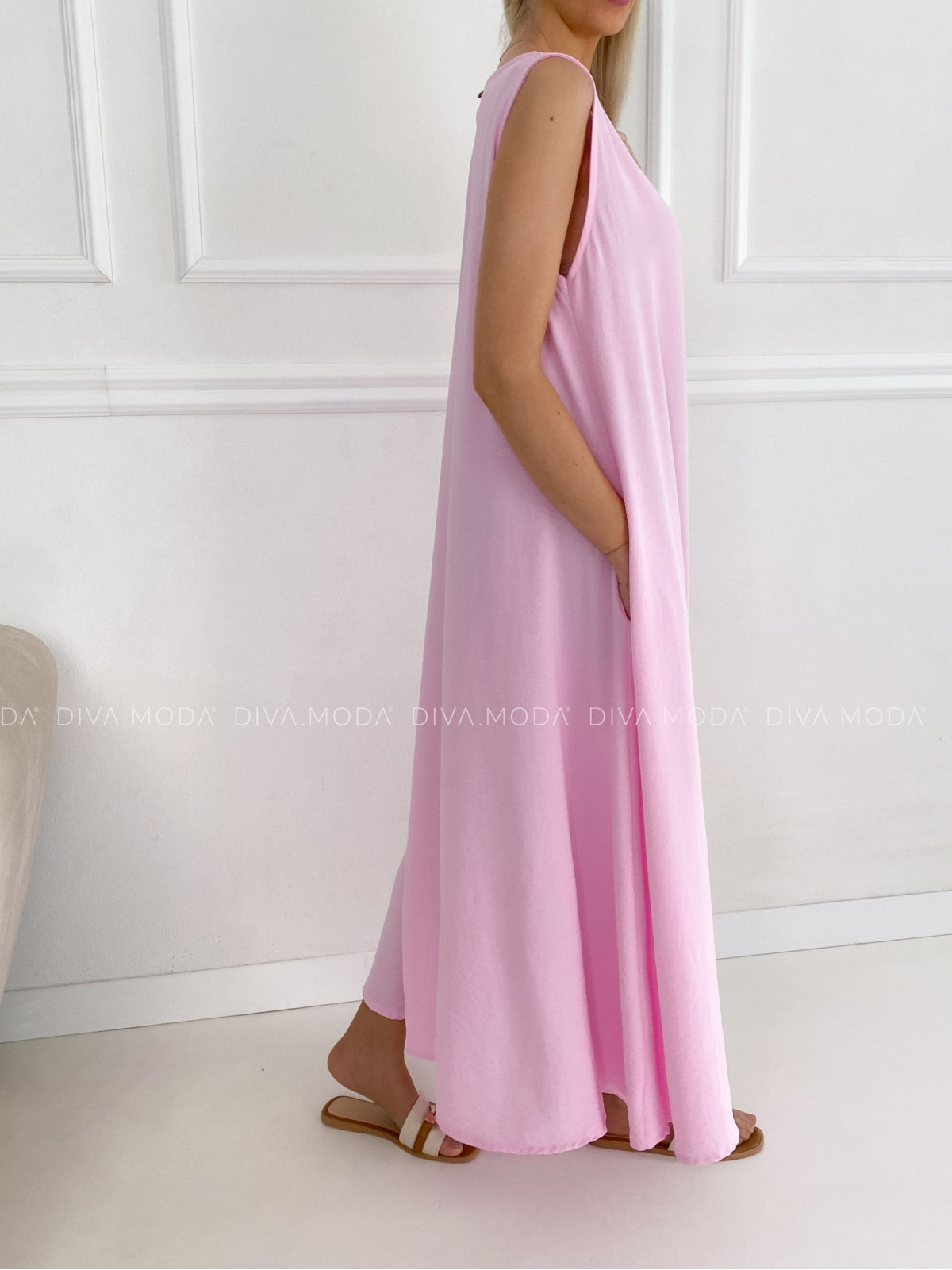 Volné A- maxi šaty baby pink 138