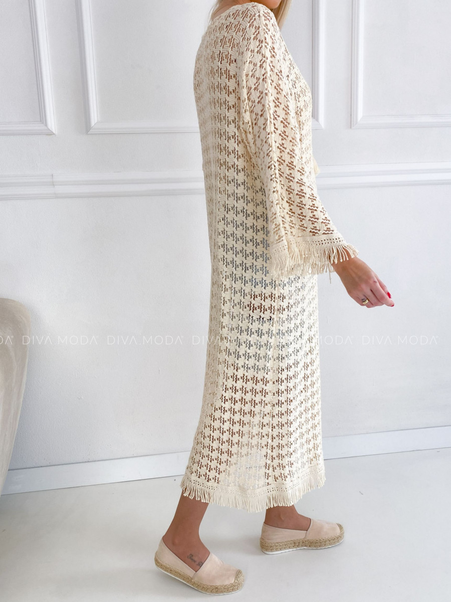 Háčkovaný kaftan na plavky ecru P 144