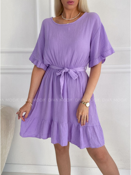 Mušelínové šaty s páskem Tash fialkové B 11