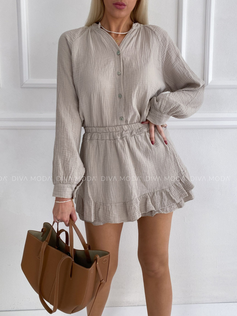 Mušelínový skort komplet béžový P 160