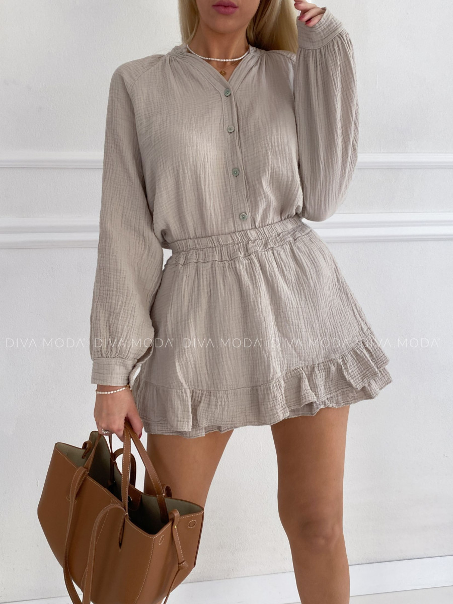 Mušelínový skort komplet béžový P 160
