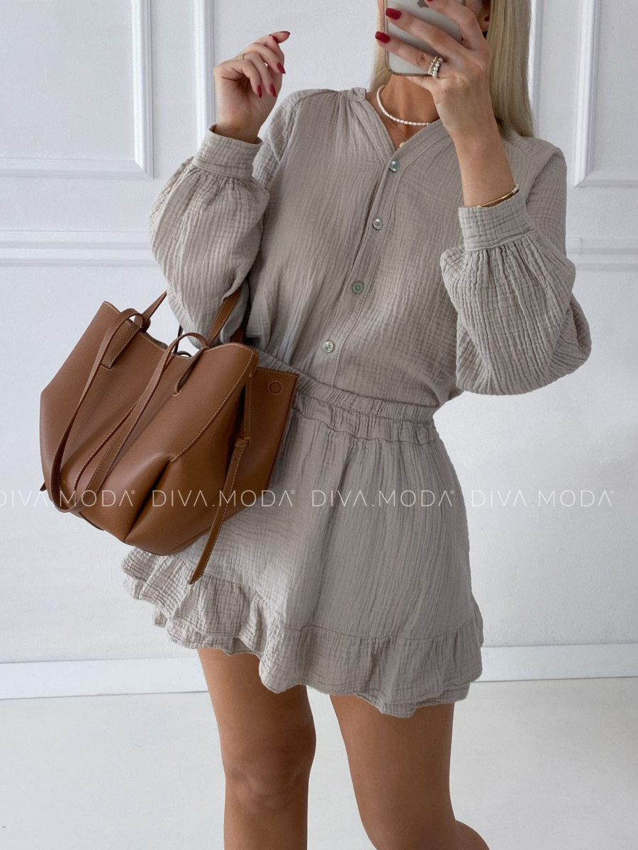 Mušelínový skort komplet béžový P 160