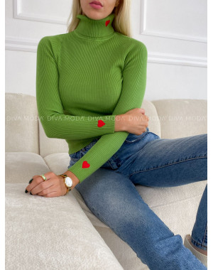 Rebrovaný rolák so srdiečkami limetkový V 50