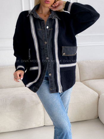 Oversize bunda s riflovinou čierna V 53