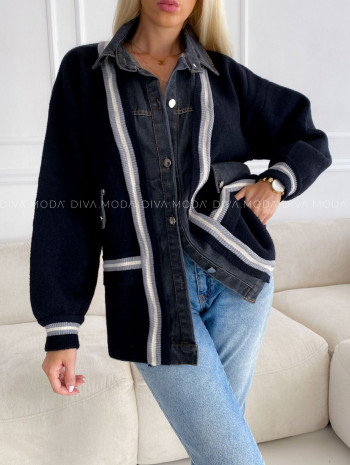 Oversize bunda s riflovinou čierna V 53