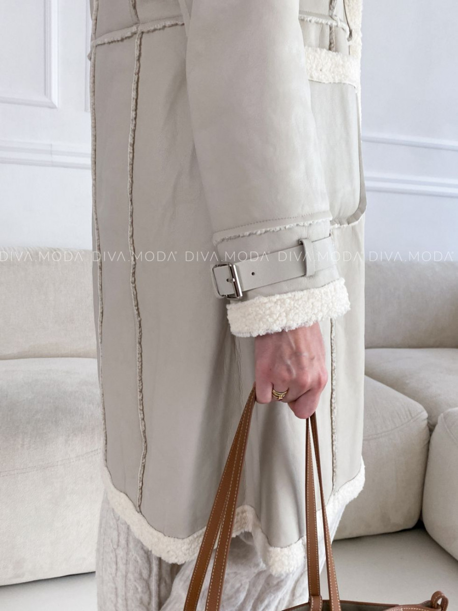 Dlhý aviator kabát béžovo-sivý S 511