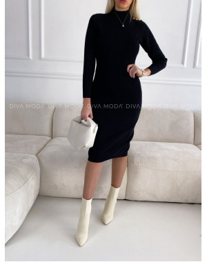 Úpletové midi šaty s gombíkmi na ramene čierne V 138