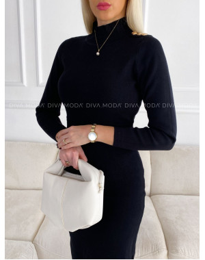 Úpletové midi šaty s gombíkmi na ramene čierne V 138