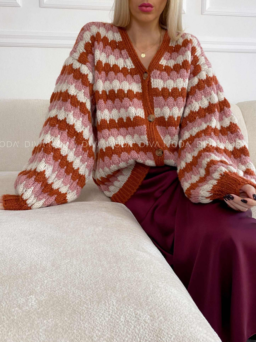 Kardigán s gombíkmi multicolor škoricový V 214 Kardigán s gombíkmi multicolor škoricový V 214