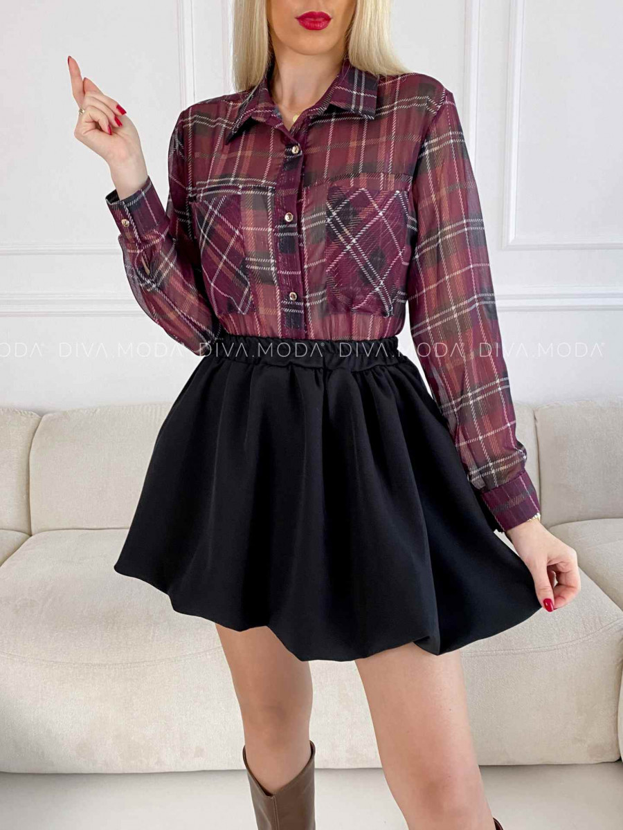 Polo transparentná karovaná košeľa burgundy V 221 Polo transparentná karovaná košeľa burgundy V 221