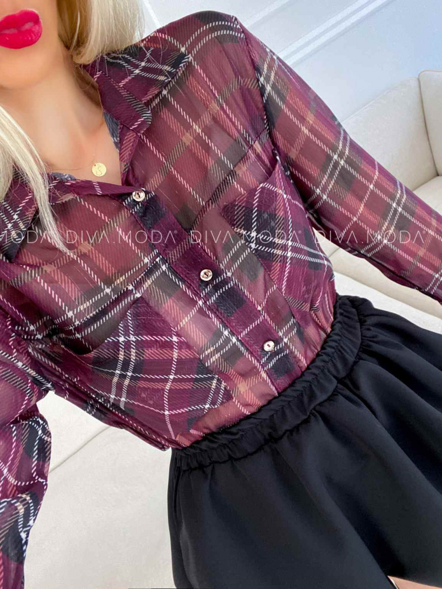 Polo transparentná karovaná košeľa burgundy V 221 Polo transparentná karovaná košeľa burgundy V 221