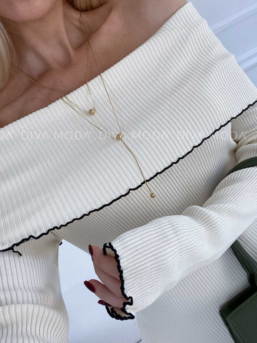 Úpletové šaty off shoulders s lemovaním maslové M 101