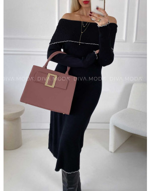 Úpletové šaty off shoulders s lemovaním čierne M 101 Úpletové šaty off shoulders s lemovaním čierne M 101