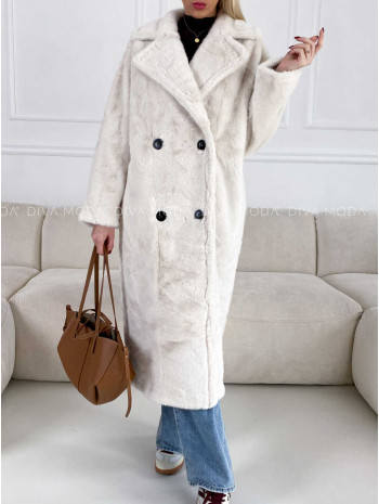 Dlhý oversize kožuch s gombíkmi smotanový M 152 Dlhý oversize kožuch s gombíkmi smotanový M 152